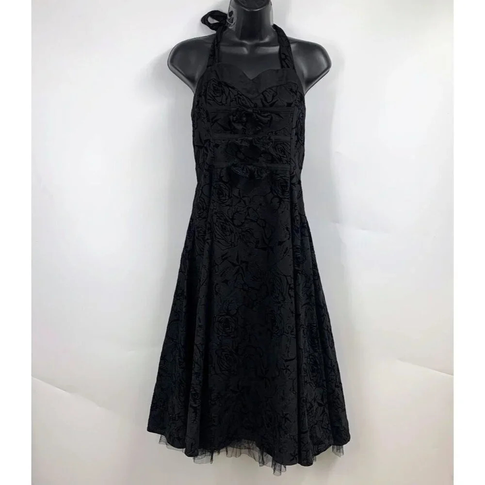H&R Women's Rockabilly Swing Corset Pin Up Floral Rose Patterned Dress‎ Size 14